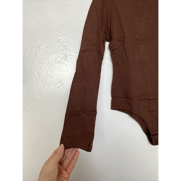 Fleece Bodysuit Size L Brown Women's Long Sleeve Jumpsuit Snaps - Picture 5 of 12